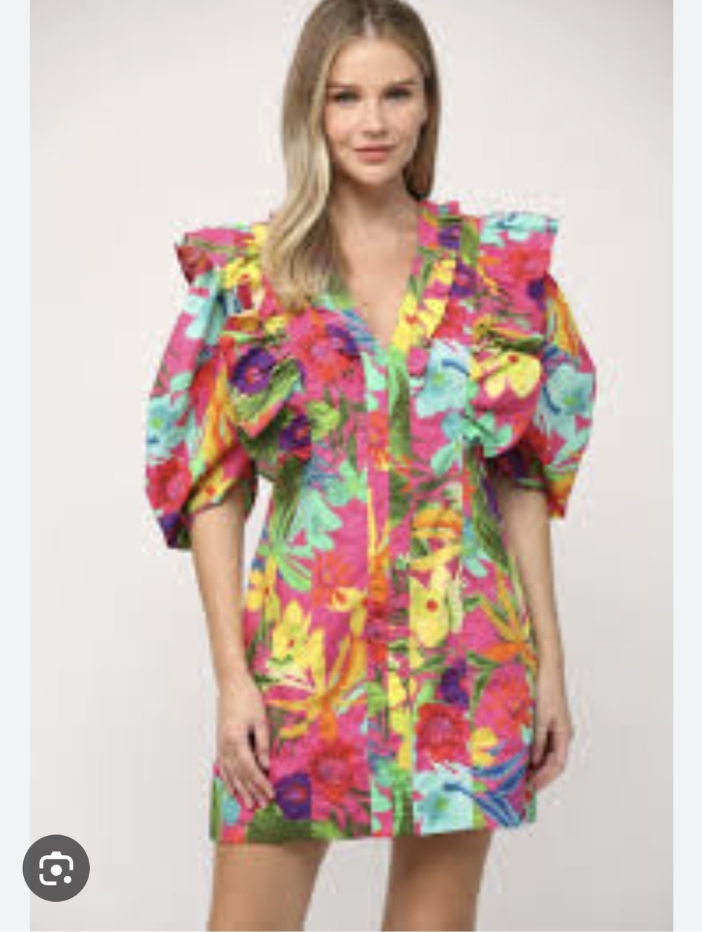 Fate Multicolor Floral Puff-Sleeve Mini Dress